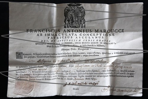 Urkunde reliquie 1775 - reliquie,